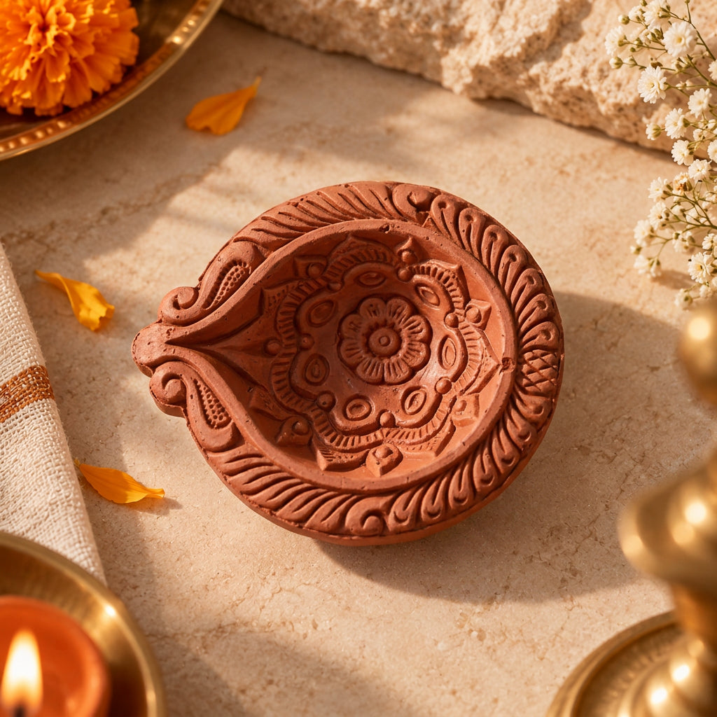 Kalgi hand-carved terracotta diya