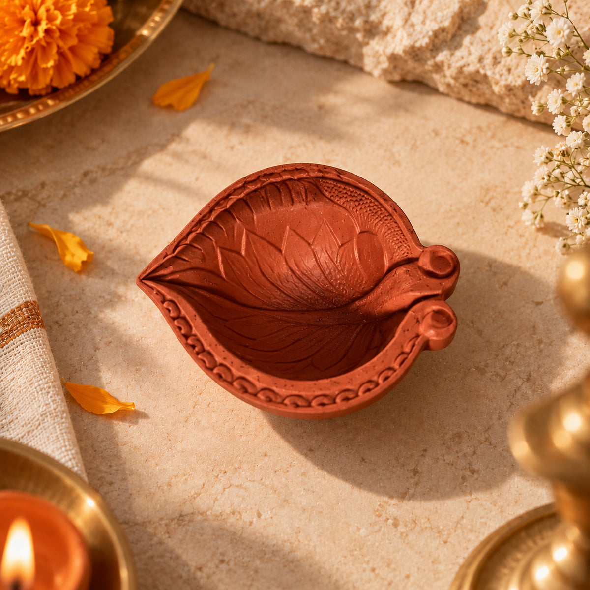 Mool hand-carved terracotta diya